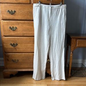 Talbots Cream Wide Leg Pants Linen Blend